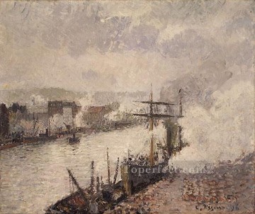 Paisajes Painting - Barcos de vapor en el puerto de Rouen 1896 postCamille Pissarro